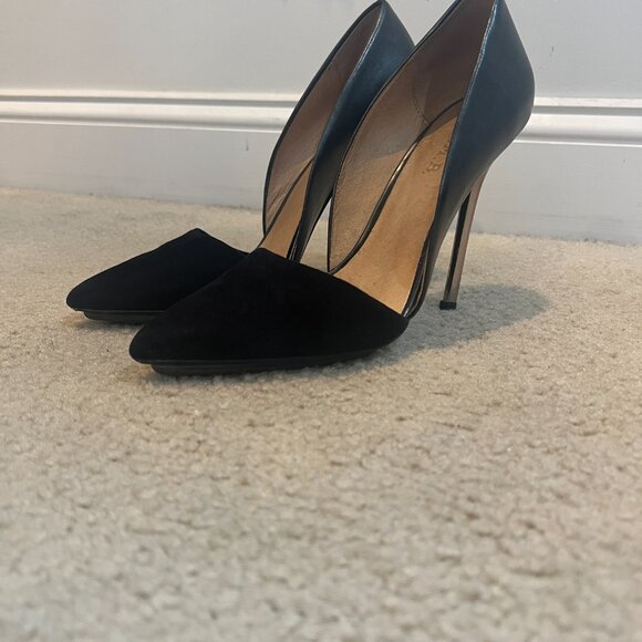 L.A.M.B. Trina D'Orsay Pump Black Leather/Suede/Chrome Heel women’s size 8 - Picture 5 of 11